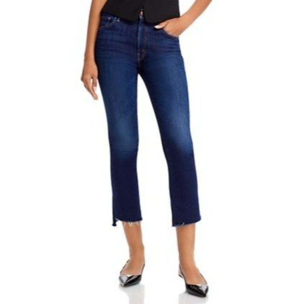 Mother Jeans Women 26 Blue Denim‎ Night Tripper The Insider Crop Fray Streetwear
